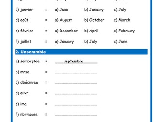 French months (Les mois) - Simple Worksheet (Studio/Expo)