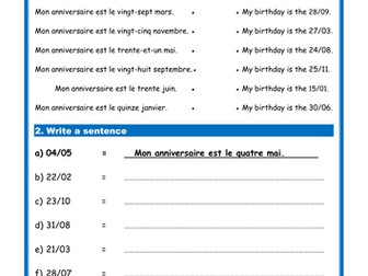 French birthdays (L'anniversaire) - Simple Worksheet (Studio/Expo)