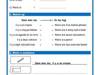 French school items (Le sac) - Simple Worksheet (Studio/Expo)