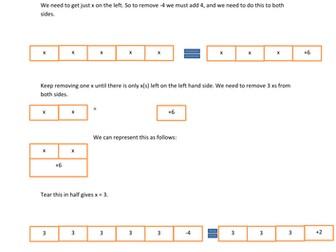 Very simple bar model help sheet for solving equations.