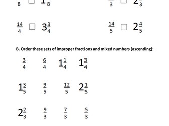 Compare, contrast and sequence mixed numbers and improper fractions (worksheet)