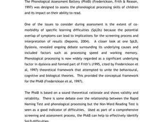 Assessment of SpLD Difficulties