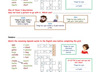 KS3 Spanish starter - descriptions ( hair/eyes/face)