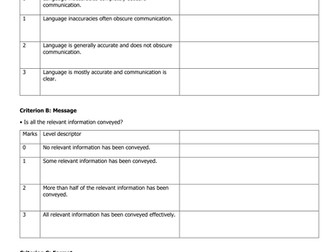 IB Language ab initio - Paper 2 - Section A and B - Marking sheet