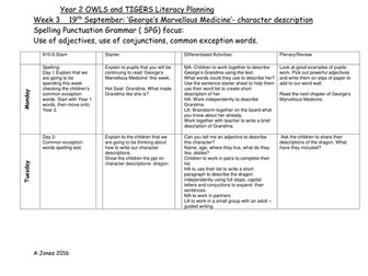 George's Marvellous Medicine Character descriptions weekly lesson plan Year 2