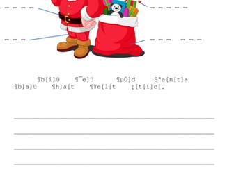 Early writers - label the picture of Santa with words from the word bank then write a sentence
