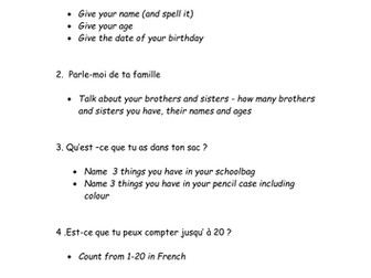 Christmas exam year 7  French Speaking and Writing task