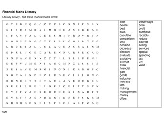 Financial Maths Word Search