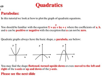 Plotting and solving quadratic graphs