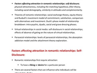 AQA new A Level Psychology Options Paper 3: Relationships- Self-Disclosure.