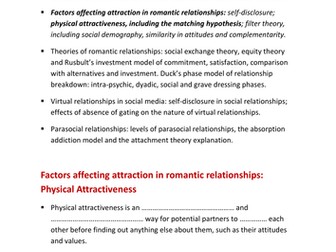 A handout to go with the Relationships powerpoint - Physical Attractiveness AQA 7182 Paper 3