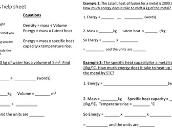 Matter calculations support sheets