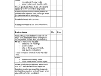 Success Criteria for Instruction Writing - Peer/Self-assessment