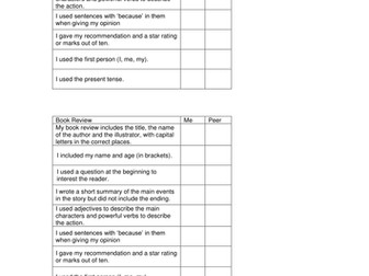 Success Criteria for Writing a Book Review - Peer/Self-assessment