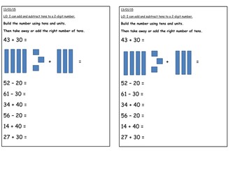 Worksheets: Using Diennes to support addition and subtraction