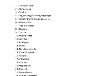 AQA Biology B1 Quick Response questions