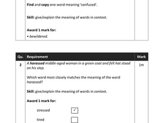 GOODNIGHT MISTER TOM SHORT SAMPLE KS2 READING TEST SATS STYLE WITH MARKS SCHEME