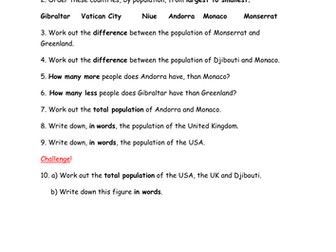 Year 5 Place Value lesson: Order and compare countries by  population theme DIFFERENTIATED