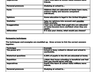 Persuasive techniques - sorting activity