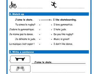 French hobbies (Les passe-temps) - Simple Worksheets (Studio/Expo)