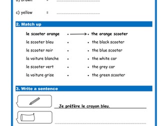 French colours (Les couleurs) - Simple Worksheet (Studio/Expo)