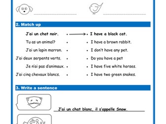 French pets (Les animaux) - Simple Worksheets (Studio/Expo)