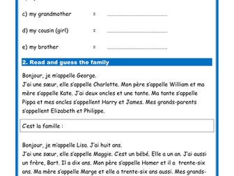 French family members (La famille) - Simple Worksheet (Studio/Expo)