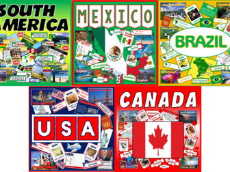 *GEOGRAPHY BUNDLE* USA, SOUTH AMERICA, CANADA, BRAZIL, MEXICO - 5 PACKS, COUNTRIES, CULTURE, LOCATIONAL KNOWLEDGE, DIVERSITY, LANDMARKS, LANGUAGE, LAND FORMS - KEY STAGE 2-3