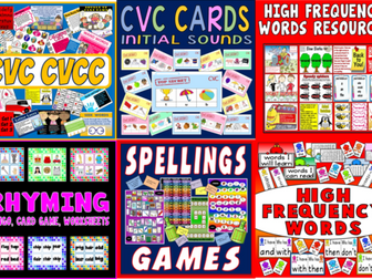 *LITERACY FOR EARLY YEARS BUNDLE* CVC, SIGHT HIGH FREQUENCY WORDS, SPELLINGS GAMES, RHYMING RESOURCES - EYFS, KEY STAGE 1, ENGLSH, LETTERS, READING, ALPHABET, SPELLINGS, WRITING