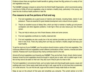 Healthy Eating Two - Reading Tasks