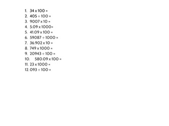 Mastery Multiplying and Dividing by 10, 100, 1000