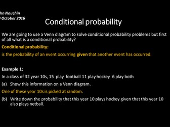 Using a Venn diagram to calculate conditional probability