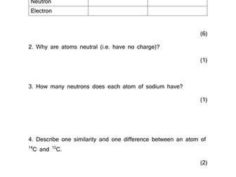 AQA GCSE Chemistry 9-1 (2016) Atomic Structure and The Periodic Table TEST