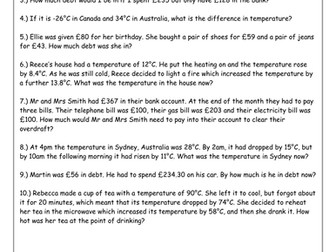 Negative Word Problems Differentiated x 3 UKS2