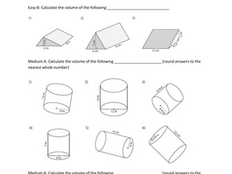 Volume Worksheet with answers [3D shapes]