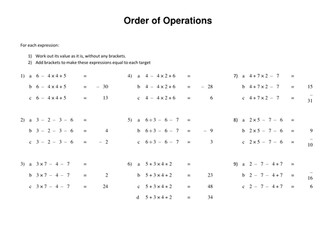 Order of Operations - Add brackets to the expressions to make the target values