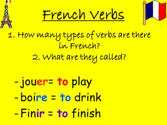French Present Tense ER IR RE regular verbs plus grammar worksheet
