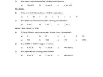 Factors, Multiples and Prime Factors Homework