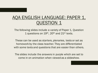 AQA GCSE English Language Paper 1, Question 1 (8700) - 10 Questions with Answers used as Starters