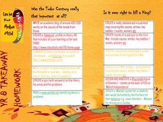 Year 8 History 'Takeaway' Homework Menu