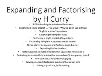 Expanding and Factorising and Solving - single and double brackets - several lessons