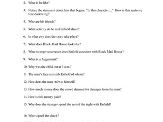 Jekyll and Hyde - Chapter by Chapter Study Guide Questions