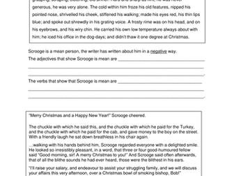 'A Christmas Carol' Assessment- Scrooge description Verbs and Adjectives