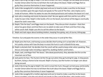 'Lord of the Flies' Timeline sorting activity