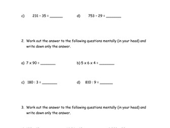 Four operations maths test