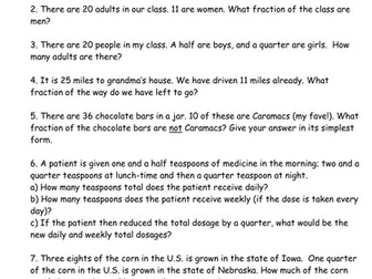 Primary Maths Fractions word problems