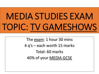TV Gameshows - Lesson 1-3 Media AQA GCSE