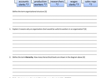 A worksheet for IGCSE and A Level Business on organisational structure.