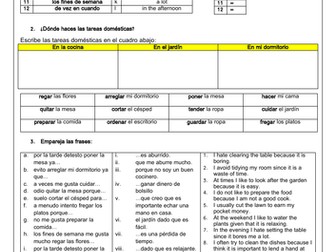 Spanish GCSE  Household Chores Resources (Tareas domésticas)