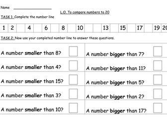 Worksheet: Comparing Numbers to 20 and 30